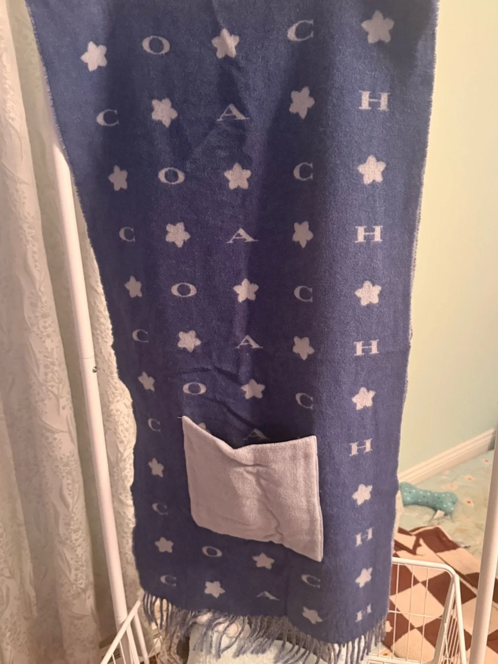 COACH Sky Blue Star Motif Oversized muffler with Pocket Panels-OS